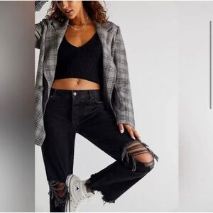 Free People Maggie Distressed Black Jeans
